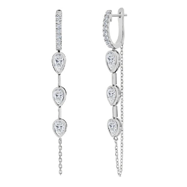18K White Gold Linear Drop Pear Diamond Earrings