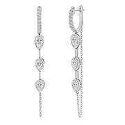 18K White Gold Linear Drop Pear Diamond Earrings