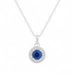 Load image into Gallery viewer, 14K White Gold Diamond Halo and Sapphire Pendant Necklace