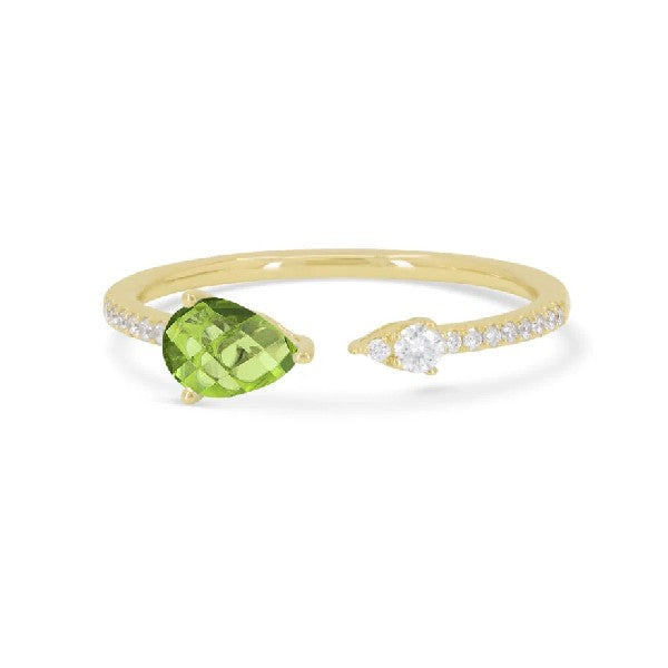 14K Yellow Gold Open Shank Peridot and Diamond ring