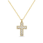 Load image into Gallery viewer, 14K Yellow Gold Diamond and Freshwater Pearl Cross Necklace