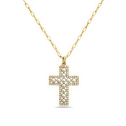 14K Yellow Gold Diamond and Freshwater Pearl Cross Necklace