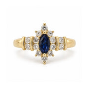 ESTATE 14K Yellow Gold Marquise Sapphire Diamond Halo Ring