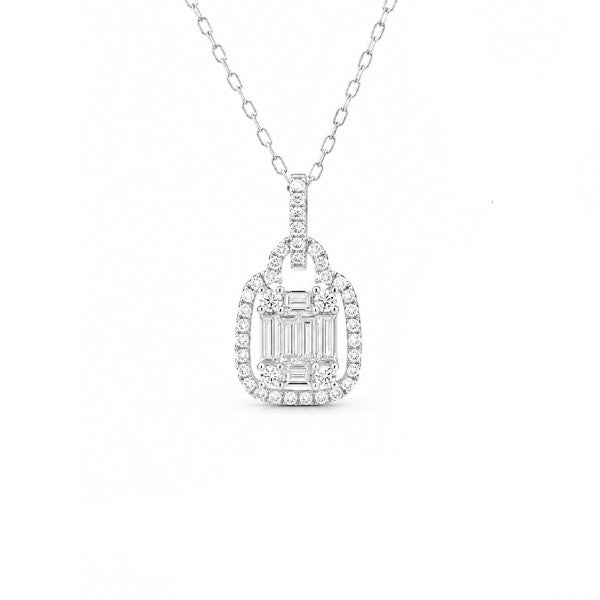 18K White Gold Framed Baguette Diamond Pendant Necklace