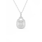 18K White Gold Framed Baguette Diamond Pendant Necklace