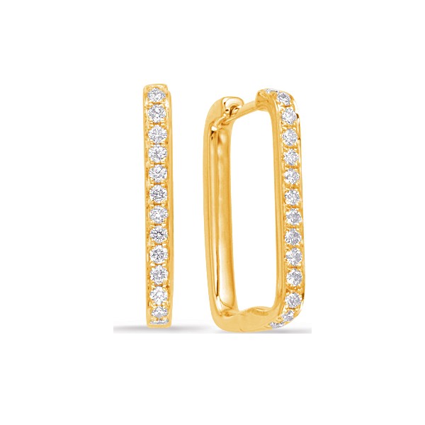 14K Yellow Gold Rectangular Hoop Diamond Earrings