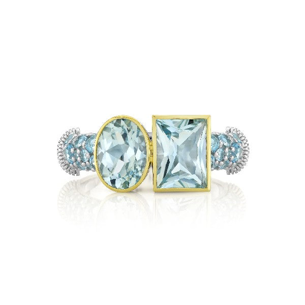 SLOANE STREET Sterling Silver and 18K Yellow Gold Toi Et Moi Ring with Blue Topaz