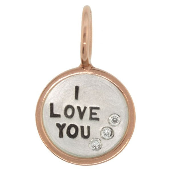 HEATHER B MOORE Rose Gold Framed Sterling Silver I Love You Charm With Diamonds