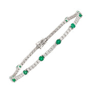 18K White Gold Emerald And Diamond Tennis Bracelet