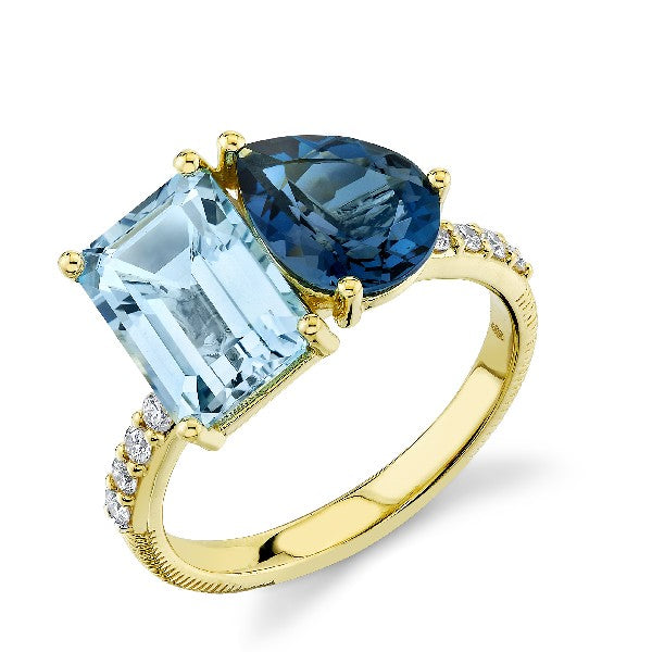 Toi et Moi Blue Topaz & Diamond Ring