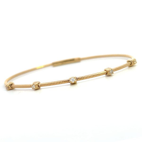 14K Yellow Gold Flexible Diamond Station Bangle Bracelet