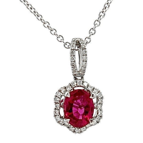 18K White Gold Ruby and Diamond Pendant