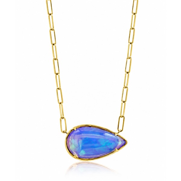 18K Yellow Gold Sideways Pear Opal Necklace