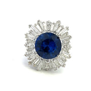 Platinum Vintage Starburst Ring with Diamonds and Lab Sapphire - Estate Collection