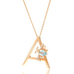 Load image into Gallery viewer, Letter A Gold Blue Topaz and Diamond Necklace
