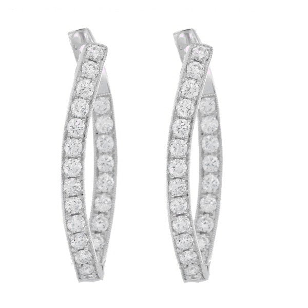 18K White Gold Diamond Inside Out U-Hoop Earrings