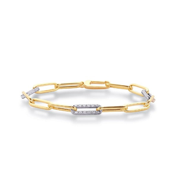 18K Yellow Gold Paperclip Link Bracelet with Diamonds