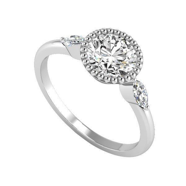 3-Stone Halo Diamond Engagement Ring