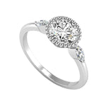 Load image into Gallery viewer, 14K White Gold 3-Stone Halo Diamond Engagement Ring
