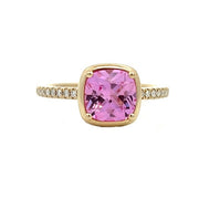 14K Yellow Gold Created Pink Sapphire and Diamond Ring