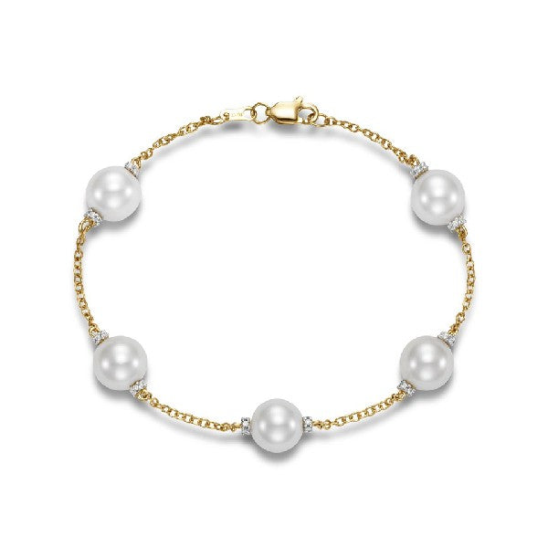 18K Yellow Gold Freshwater Pearl Bracelet With Diamonds