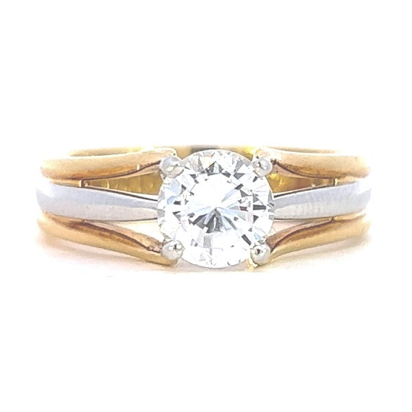 18K Yellow Gold and Platinum Solitaire Split Shank Engagement Ring - Final Sale