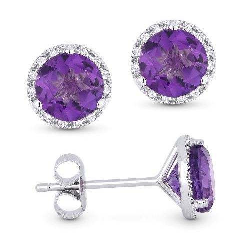 14K White Gold Amethyst and Diamond Halo Earrings