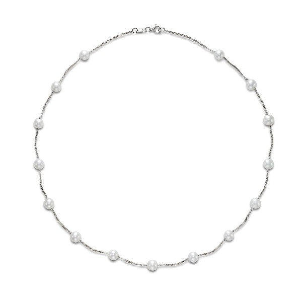 5.5-6mm White Freshwater Pearl Tin Cup Necklace in 14K White Gold