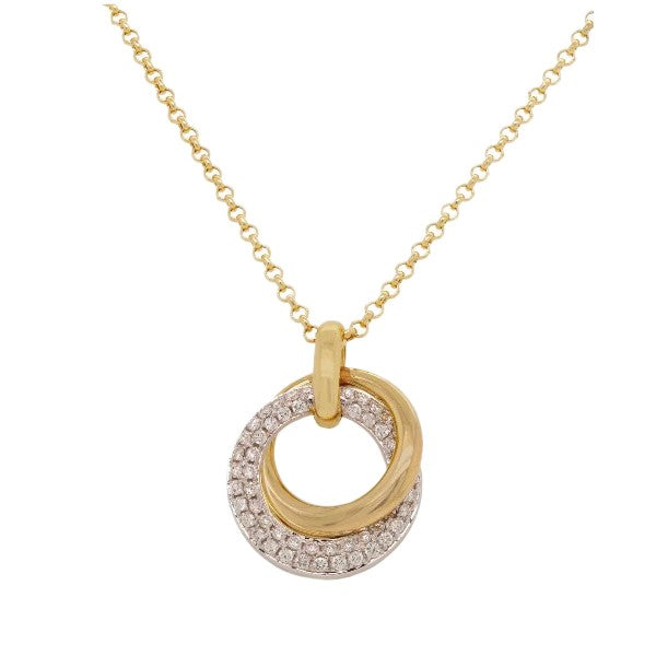 14K Yellow and White Gold Interlinked Circle Necklace With Diamonds