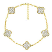 14K Yellow Gold Diamond Clover Station Bracelet