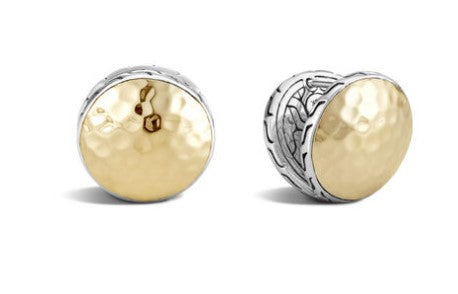 Classic Chain Two Tone Hammered Hinged Reversible Stud Earrings