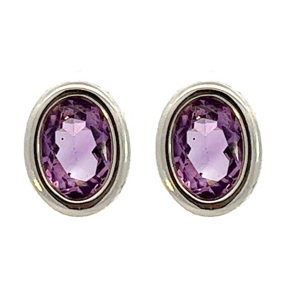 14K White Gold Oval Amethyst Stud Earrings