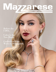 Model wearing Mazzarese jewelry with a neutral background