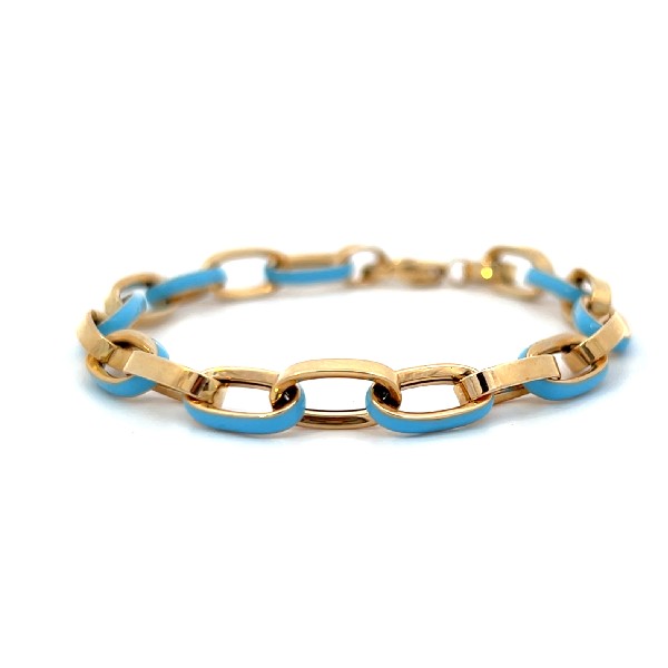 14K Yellow Gold and Blue Enamel Link Bracelet