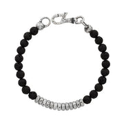 JOHN VARVATOS Simit Sterling Silver Lava Beaded Single-Strand Bracelet, 6mm Beads, with Distressed Rings