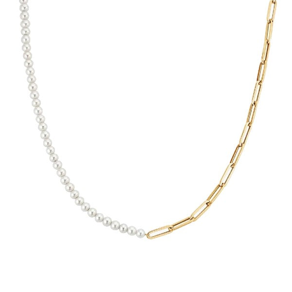 Cultured Pearl And Paperclip Chain Necklace