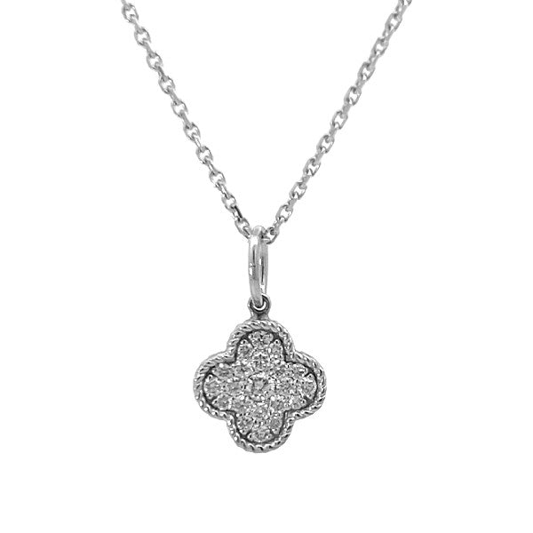 14K White Gold Diamond Clover Necklace