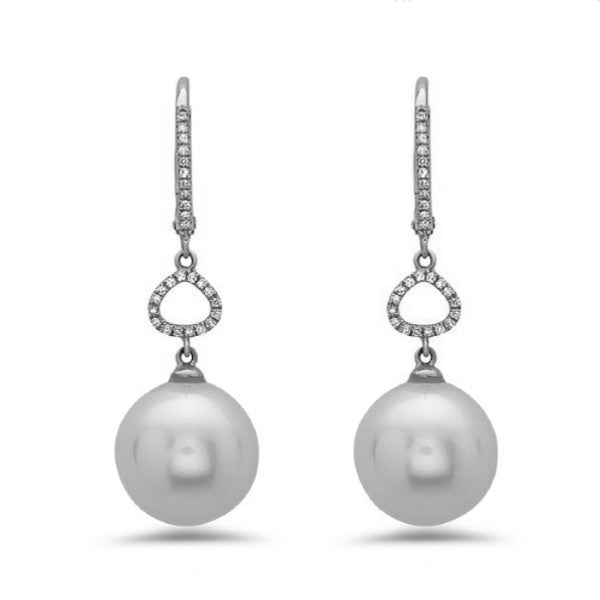 14K White Gold Diamond Pearl Earrings