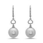 Load image into Gallery viewer, 14K White Gold Diamond Pearl Earrings