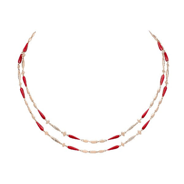 ETHO MARIA 18K Rose Gold Noble Necklace with Brown Diamonds and Red Ceramic Double Row Necklace