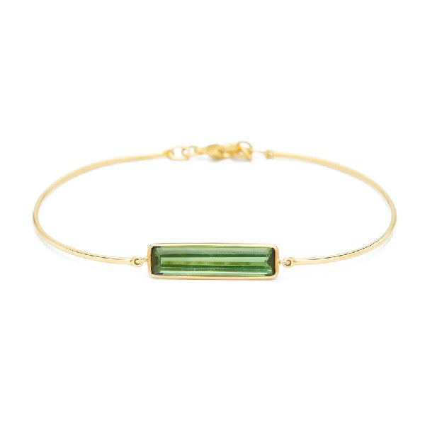 18K Yellow Gold Green Tourmaline Bar Bangle