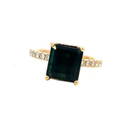 14K Yellow Gold Green Tourmaline and Diamond Ring