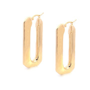 18K Yellow Gold Long Squared Puff Hoop Earrings