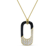 14K Yellow Gold Open Oval Black Onyx and Diamond Necklace