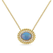 14K Yellow Gold Opal Diamond Necklace
