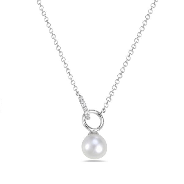 14K White Gold Pearl and Diamond Necklace