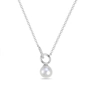 14K White Gold Pearl and Diamond Necklace