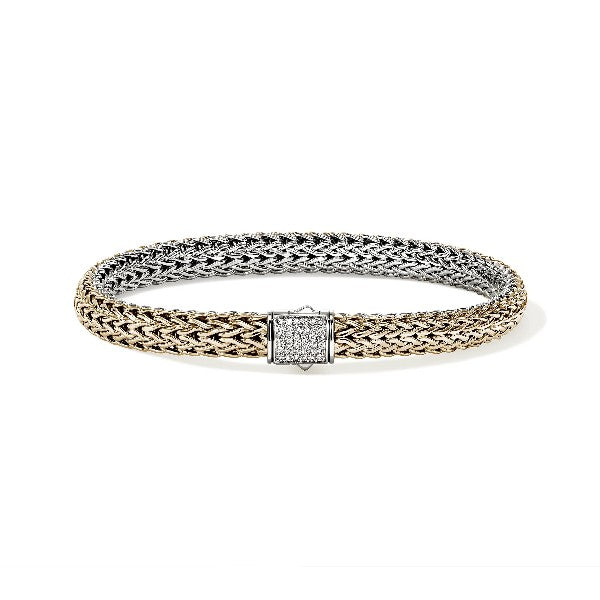 JOHN HARDY Icon Reversible Silver and Gold Diamond 6.5mm Bracelet