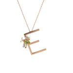 Load image into Gallery viewer, Letter E Gold Peridot and Diamond Necklace
