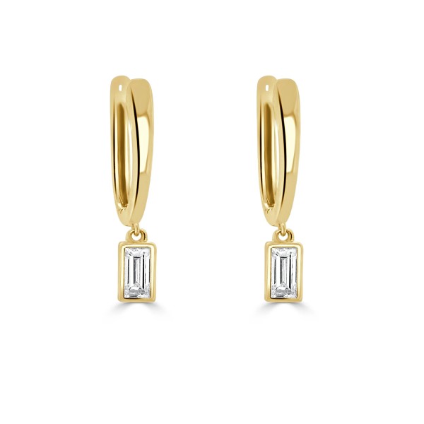 14K Yellow Gold Baguette Diamond Hoop Earrings